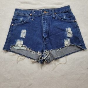 Wrangler Women's Size 29x38 Blue Cut Off Denim Shorts High Waisted Distressed
